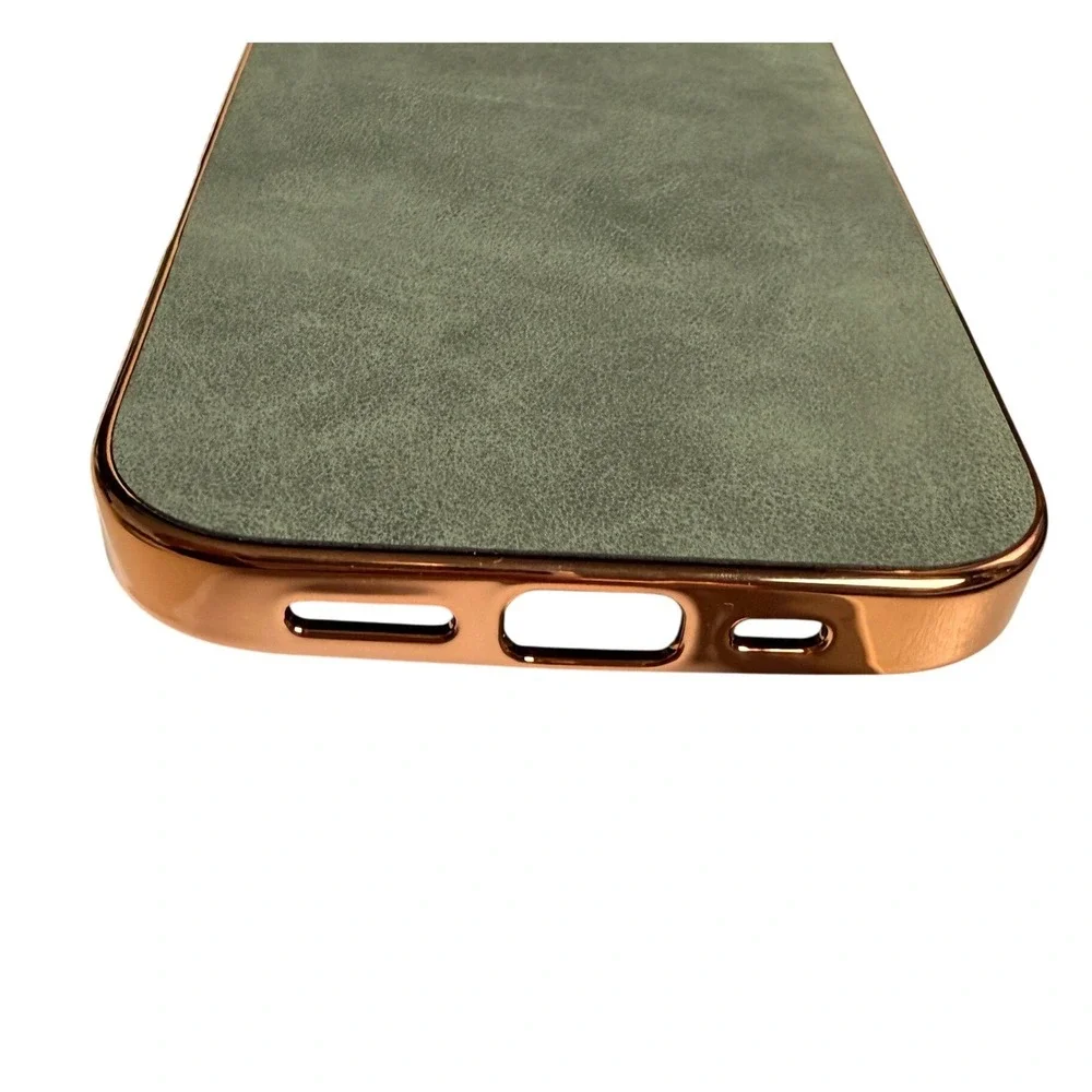 Gorgeous iPhone 17 Case Sage Green Rose Gold Suede Texture Chic Luxury